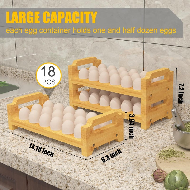 MinBoo Bamboo Egg Holder Countertop - Stackable Design for Fresh Eggs, Farmhouse Egg Tray Storage Display Rack, Kitchen Counter Top Organizer Wooden Egg Stand, Fits Quail, Duck, Turkey, Chicken Eggs (Luxury) - Image 2